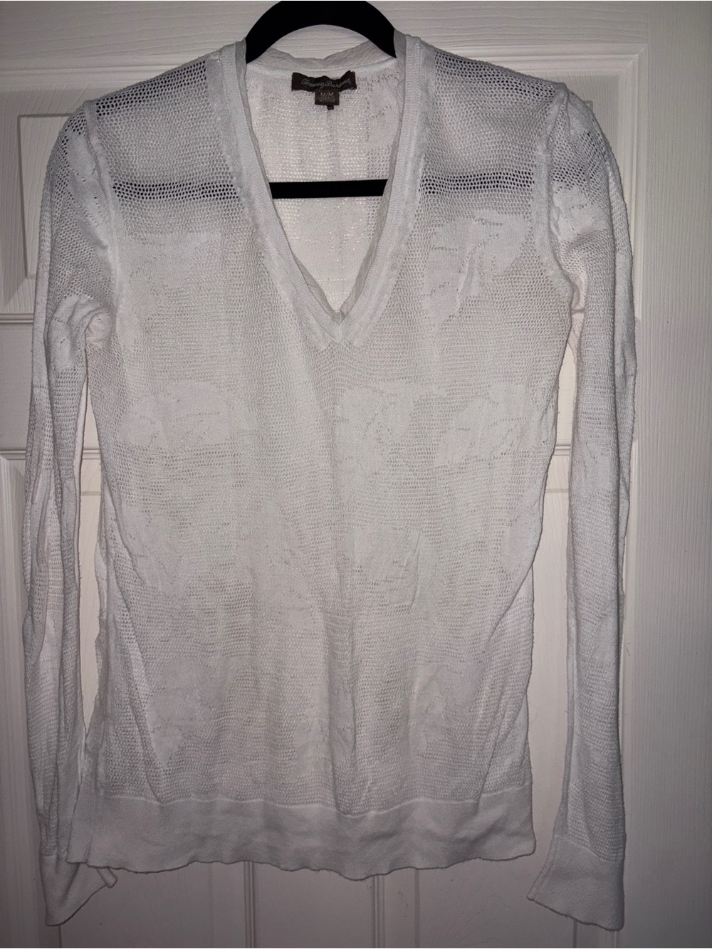 Tommy Bahama White V-Neck Sheer Floral Knit Long sleeve top